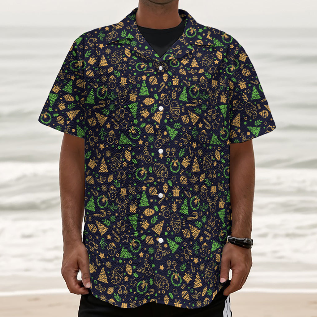 Christmas Party Elements Pattern Print Textured Short Sleeve Shirt