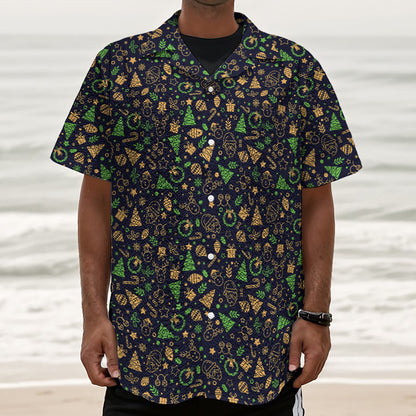 Christmas Party Elements Pattern Print Textured Short Sleeve Shirt