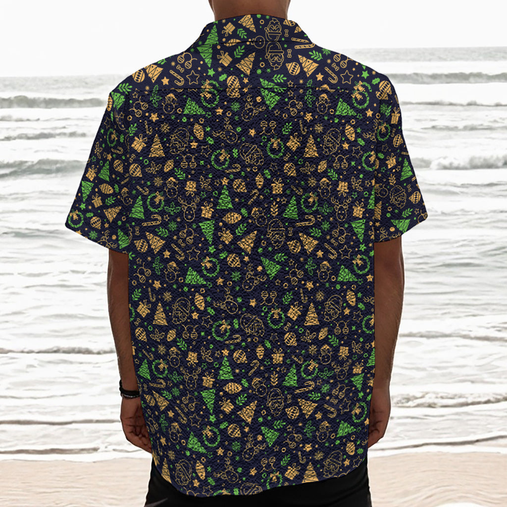 Christmas Party Elements Pattern Print Textured Short Sleeve Shirt