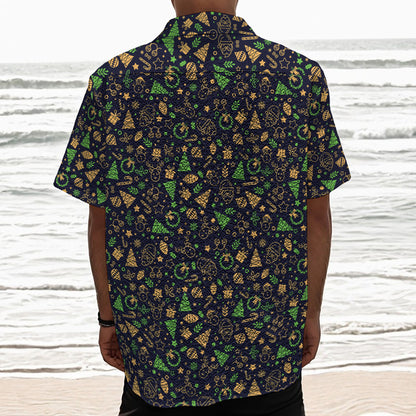 Christmas Party Elements Pattern Print Textured Short Sleeve Shirt