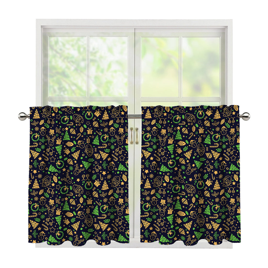 Christmas Party Elements Pattern Print Tier Curtains