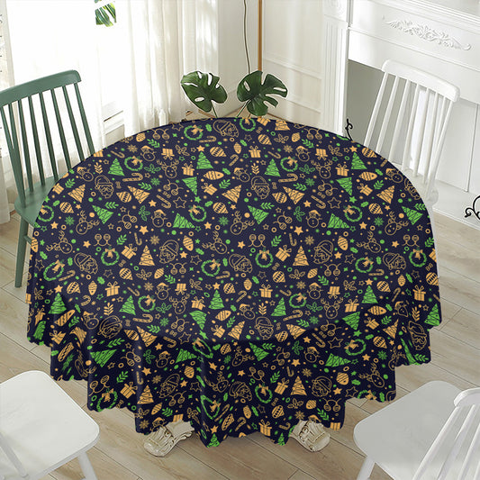 Christmas Party Elements Pattern Print Waterproof Round Tablecloth