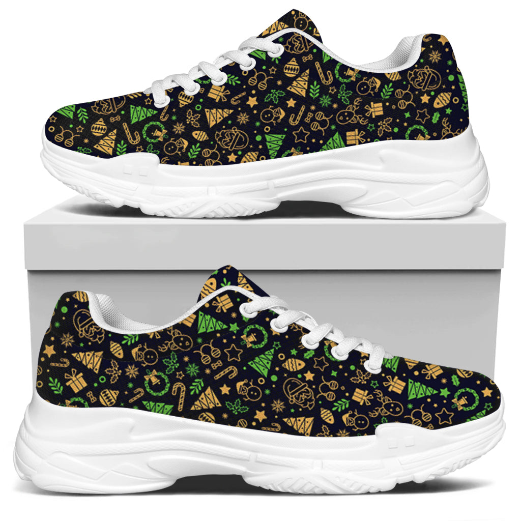 Christmas Party Elements Pattern Print White Chunky Shoes