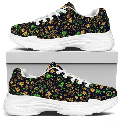 Christmas Party Elements Pattern Print White Chunky Shoes