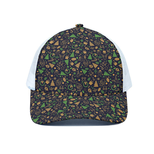Christmas Party Elements Pattern Print White Mesh Trucker Cap