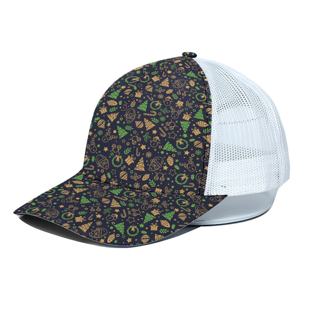 Christmas Party Elements Pattern Print White Mesh Trucker Cap