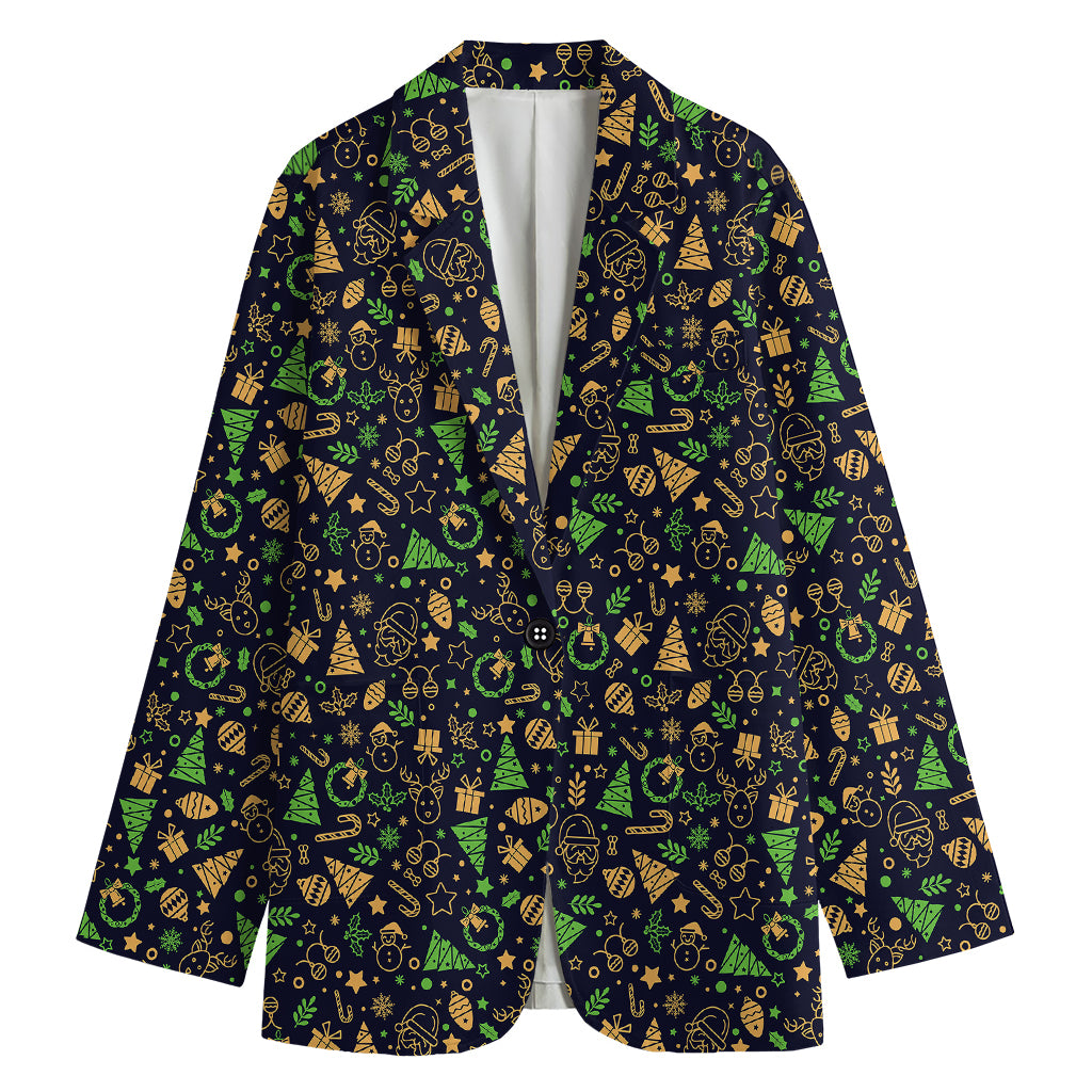 Christmas Party Elements Pattern Print Women's Cotton Blazer