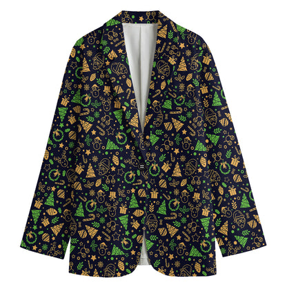 Christmas Party Elements Pattern Print Women's Cotton Blazer