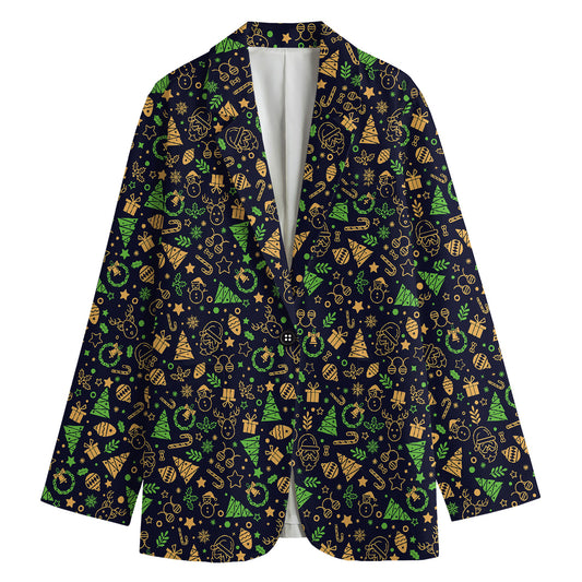 Christmas Party Elements Pattern Print Women's Cotton Blazer