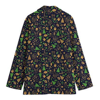Christmas Party Elements Pattern Print Women's Cotton Blazer