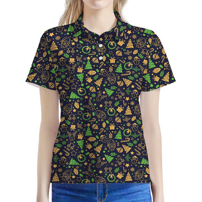 Christmas Party Elements Pattern Print Women's Polo Shirt
