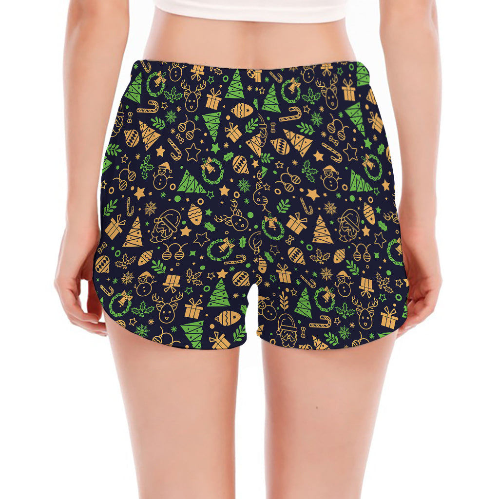 Christmas Party Elements Pattern Print Women's Split Running Shorts