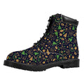 Christmas Party Elements Pattern Print Padded Collar Lace Up Boots