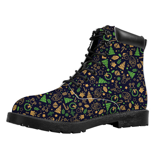 Christmas Party Elements Pattern Print Work Boots