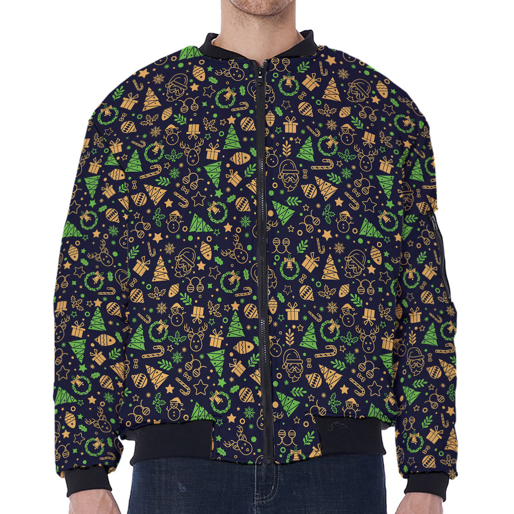 Christmas Party Elements Pattern Print Zip Sleeve Bomber Jacket