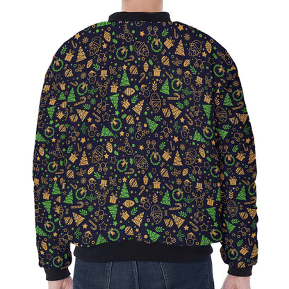 Christmas Party Elements Pattern Print Zip Sleeve Bomber Jacket