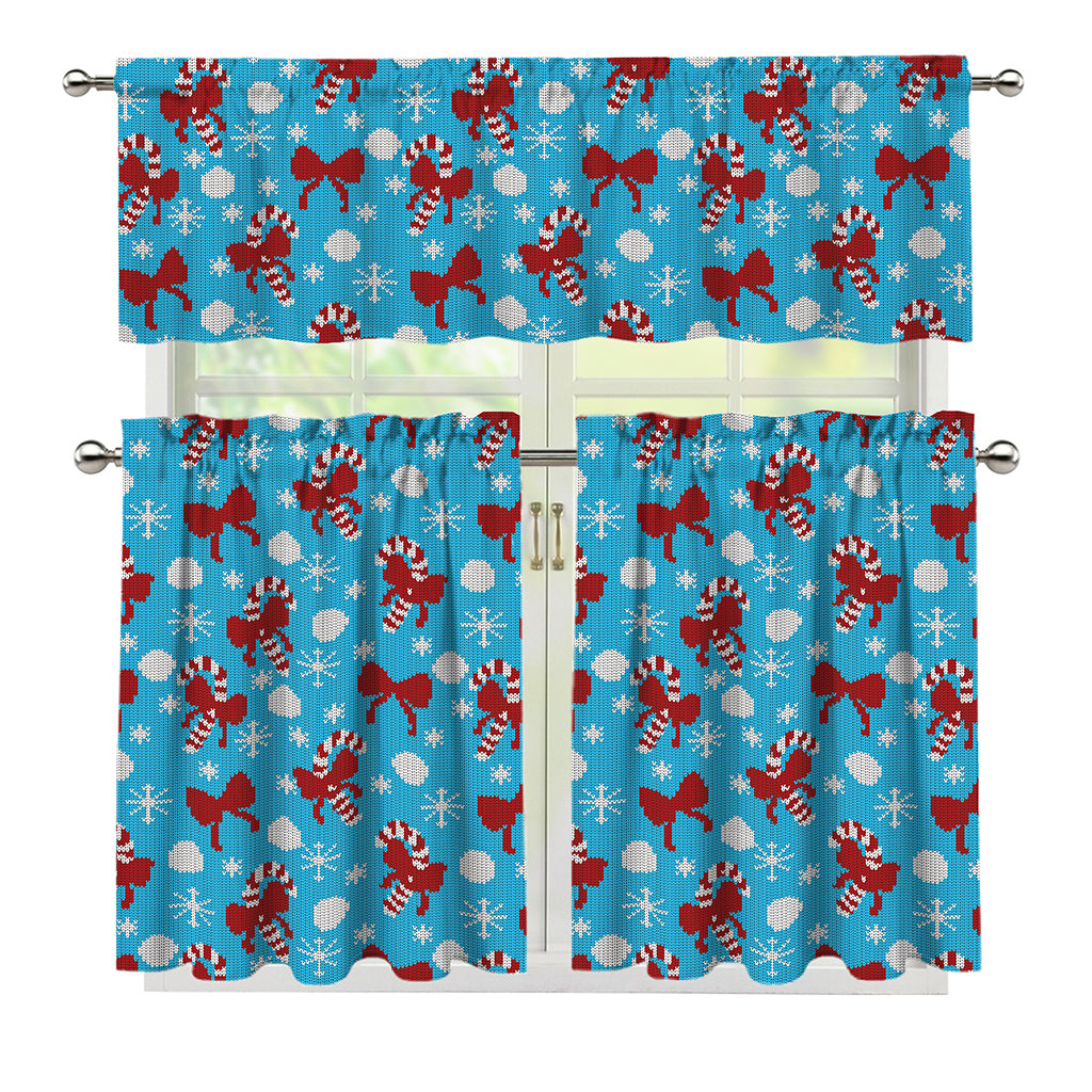 Christmas Party Knitted Pattern Print 3 Piece Kitchen Curtains