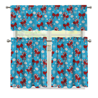 Christmas Party Knitted Pattern Print 3 Piece Kitchen Curtains