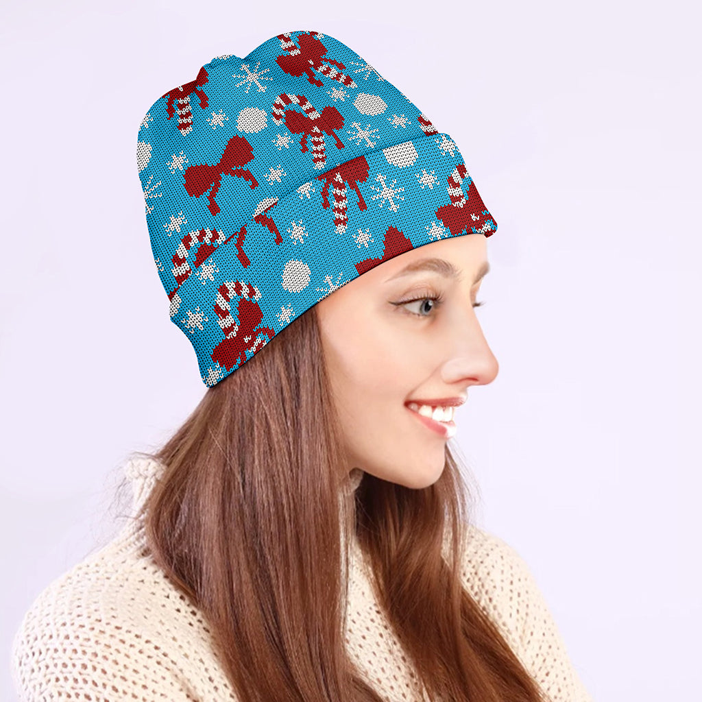 Christmas Party Knitted Pattern Print Beanie