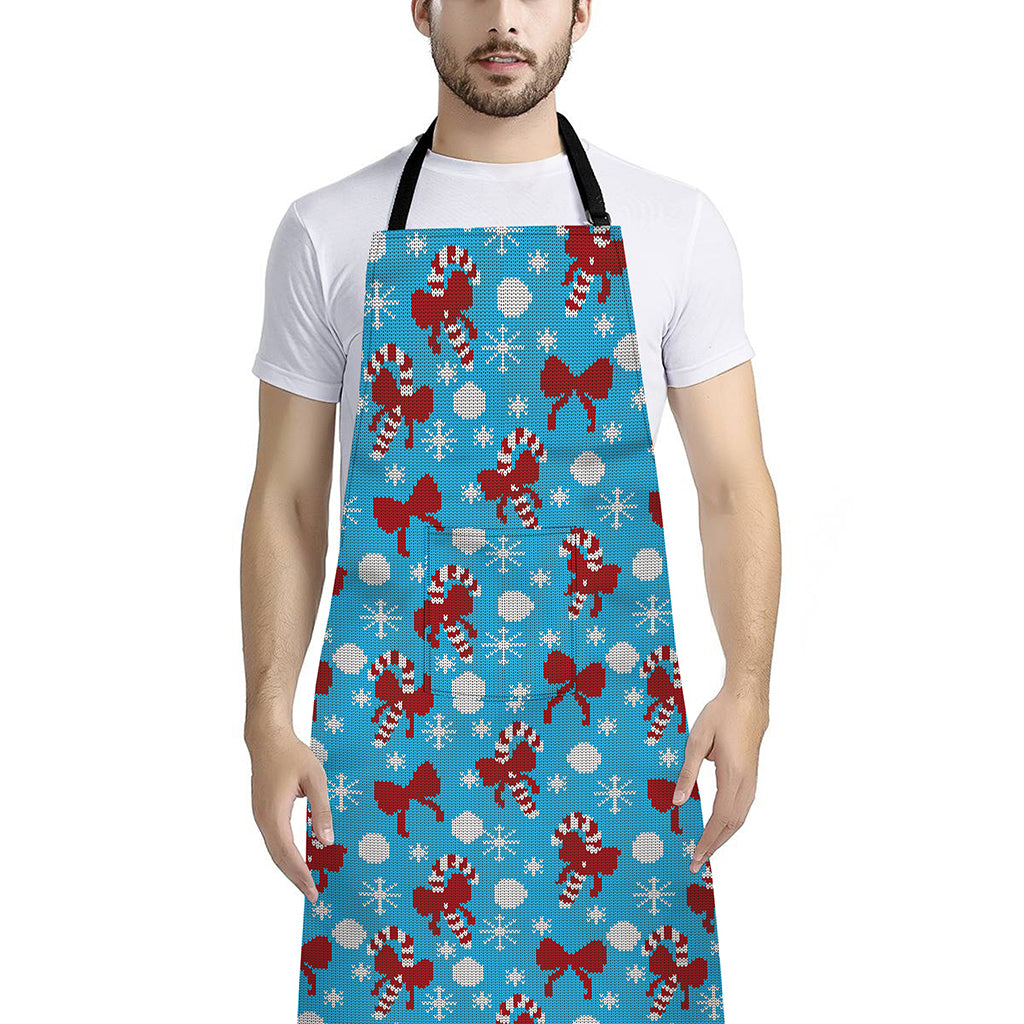Christmas Party Knitted Pattern Print Bib Apron With Pocket