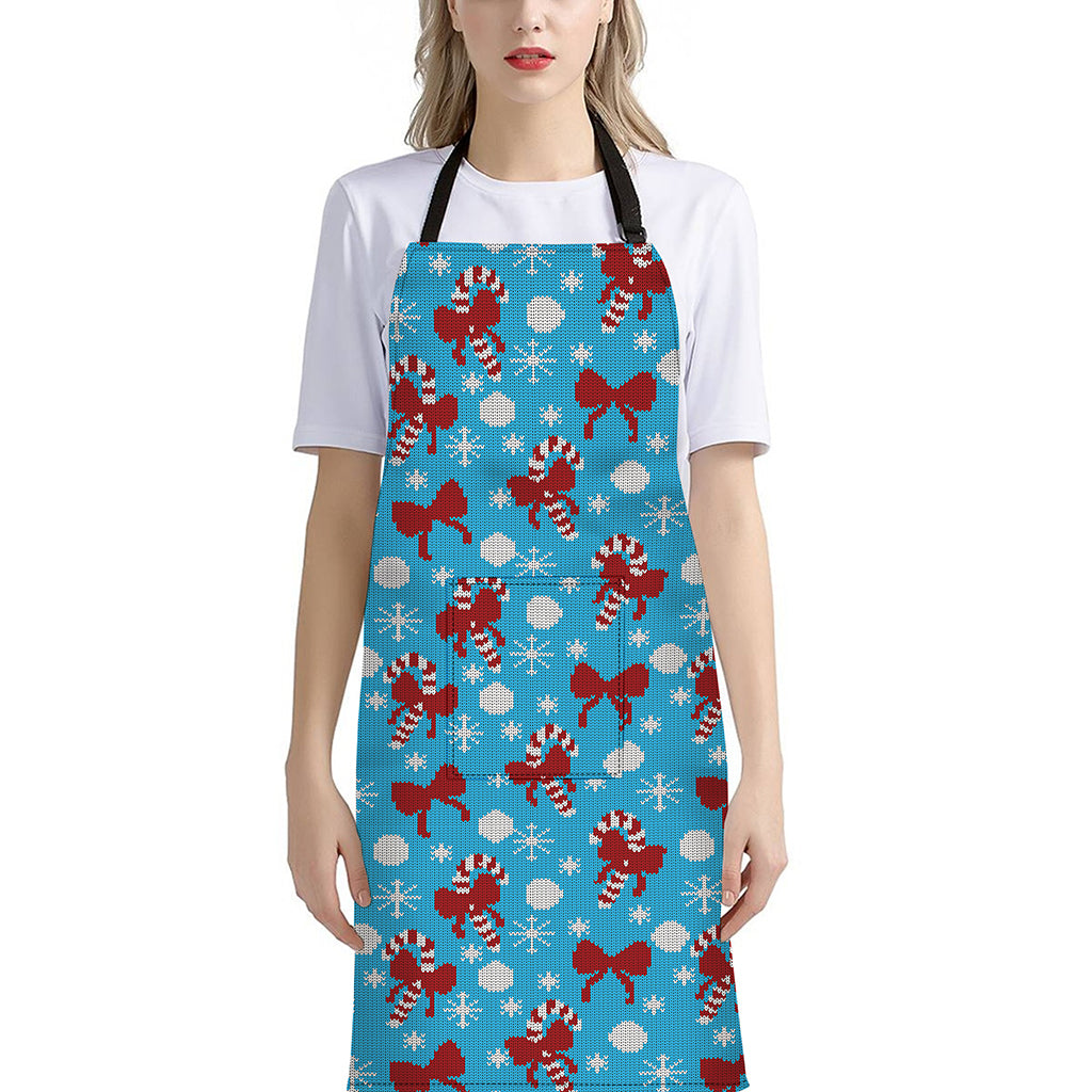 Christmas Party Knitted Pattern Print Bib Apron With Pocket