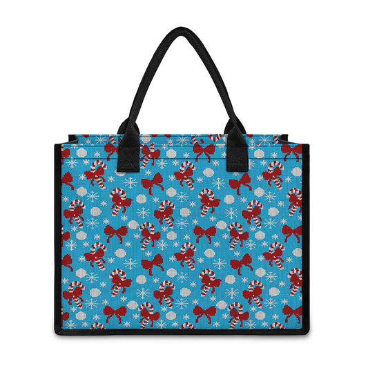 Christmas Party Knitted Pattern Print Canvas Tote Bag