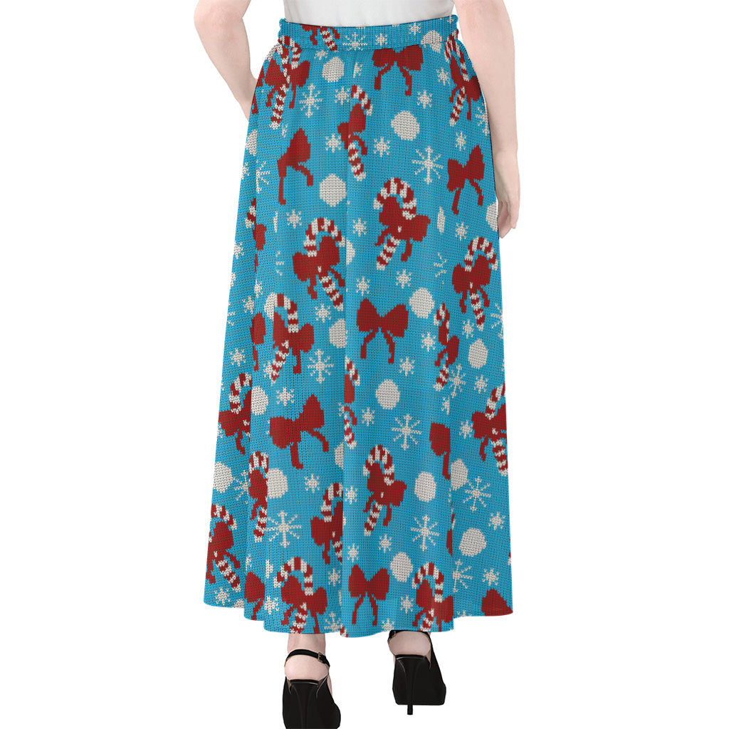 Christmas Party Knitted Pattern Print Chiffon Maxi Skirt