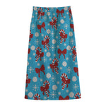 Christmas Party Knitted Pattern Print Cotton Front Slit Maxi Skirt