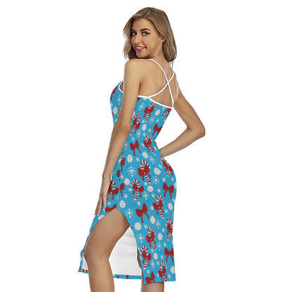 Christmas Party Knitted Pattern Print Cross Back Cami Dress