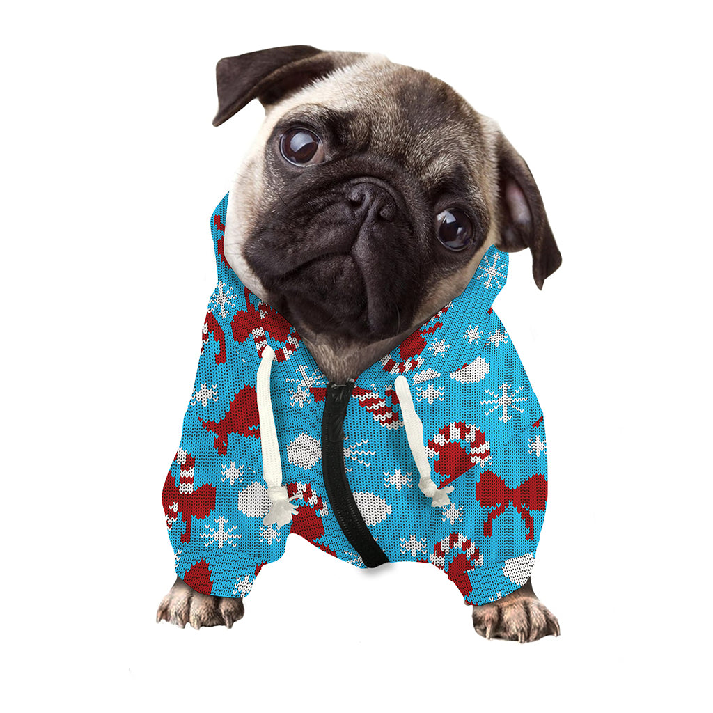 Christmas Party Knitted Pattern Print Dog Zip Up Hoodie