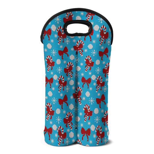 Christmas Party Knitted Pattern Print Double Neoprene Wine Tote