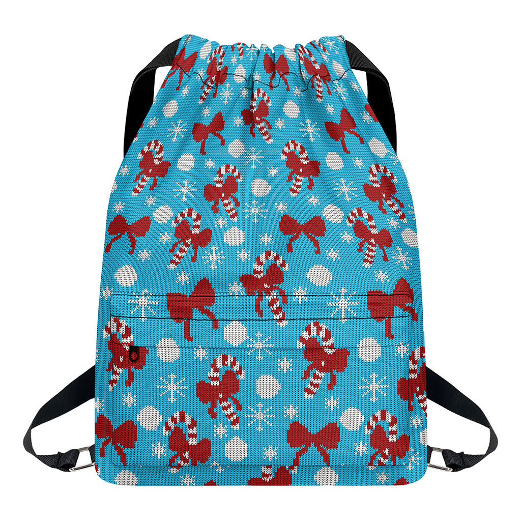 Christmas Party Knitted Pattern Print Drawstring Backpack