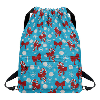 Christmas Party Knitted Pattern Print Drawstring Backpack