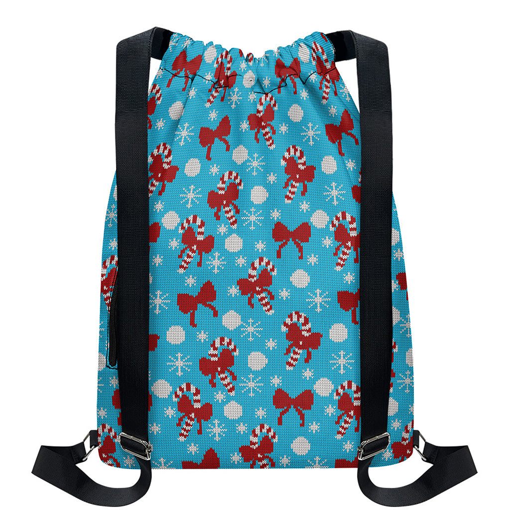 Christmas Party Knitted Pattern Print Drawstring Backpack