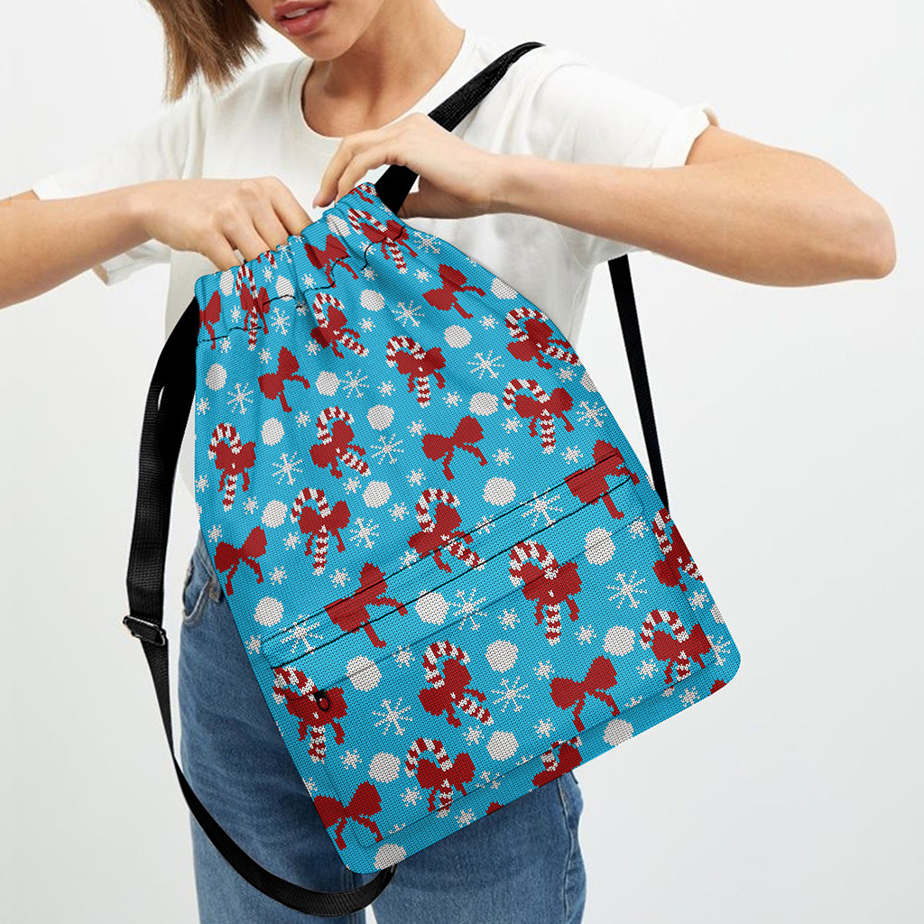 Christmas Party Knitted Pattern Print Drawstring Backpack