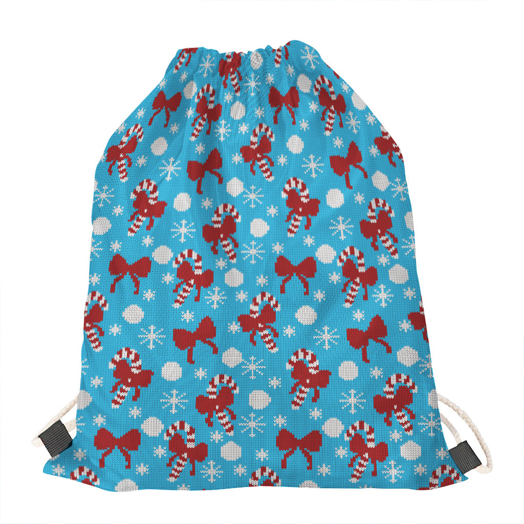 Christmas Party Knitted Pattern Print Drawstring Bag