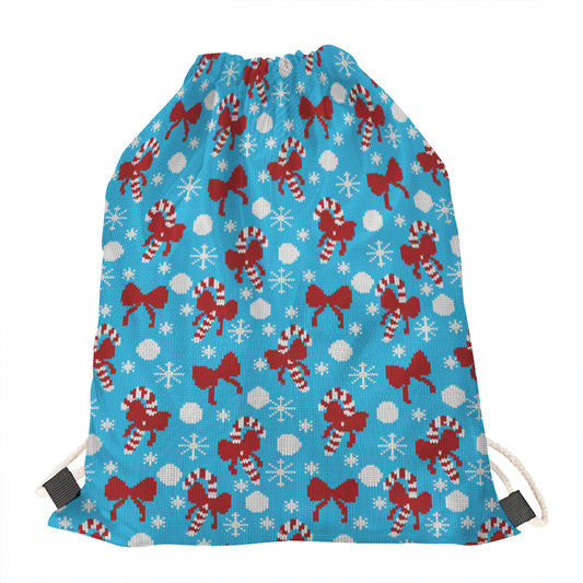 Christmas Party Knitted Pattern Print Drawstring Bag