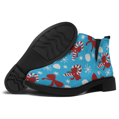 Christmas Party Knitted Pattern Print Flat Ankle Boots
