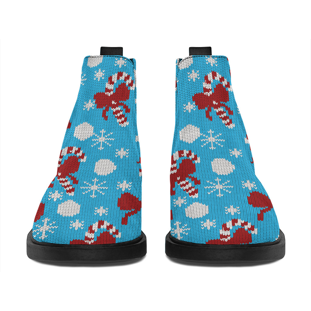 Christmas Party Knitted Pattern Print Flat Ankle Boots