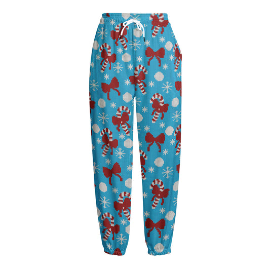 Christmas Party Knitted Pattern Print Fleece Lined Knit Pants