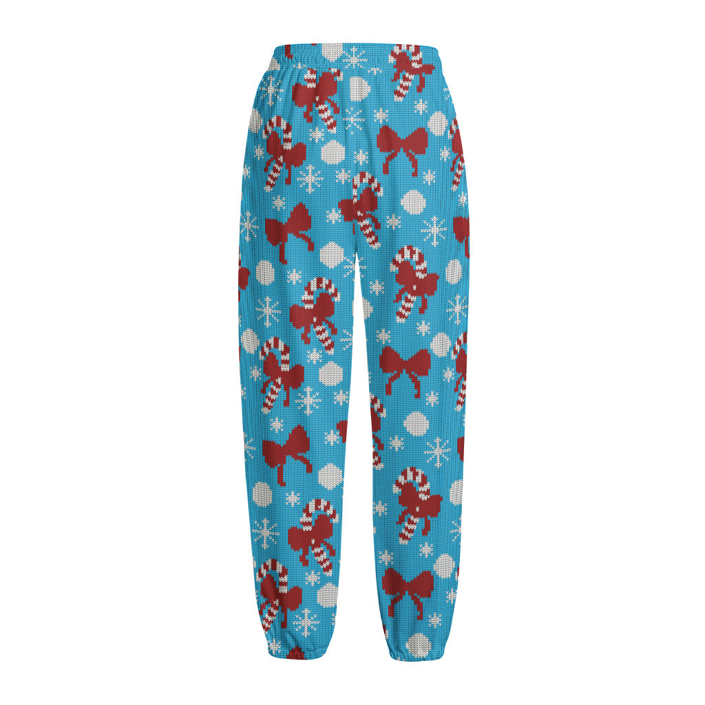 Christmas Party Knitted Pattern Print Fleece Lined Knit Pants