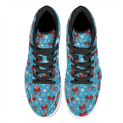 Christmas Party Knitted Pattern Print High Top Leather Sneakers