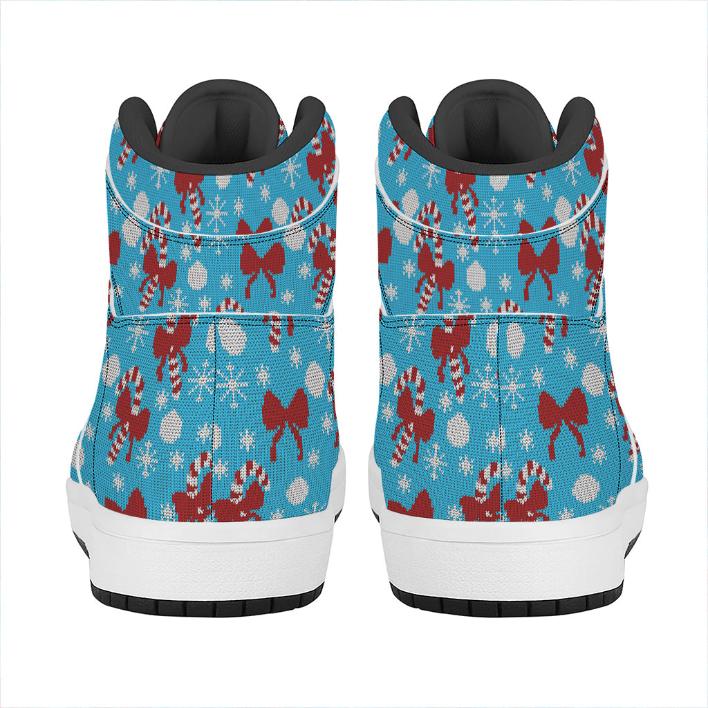 Christmas Party Knitted Pattern Print High Top Leather Sneakers