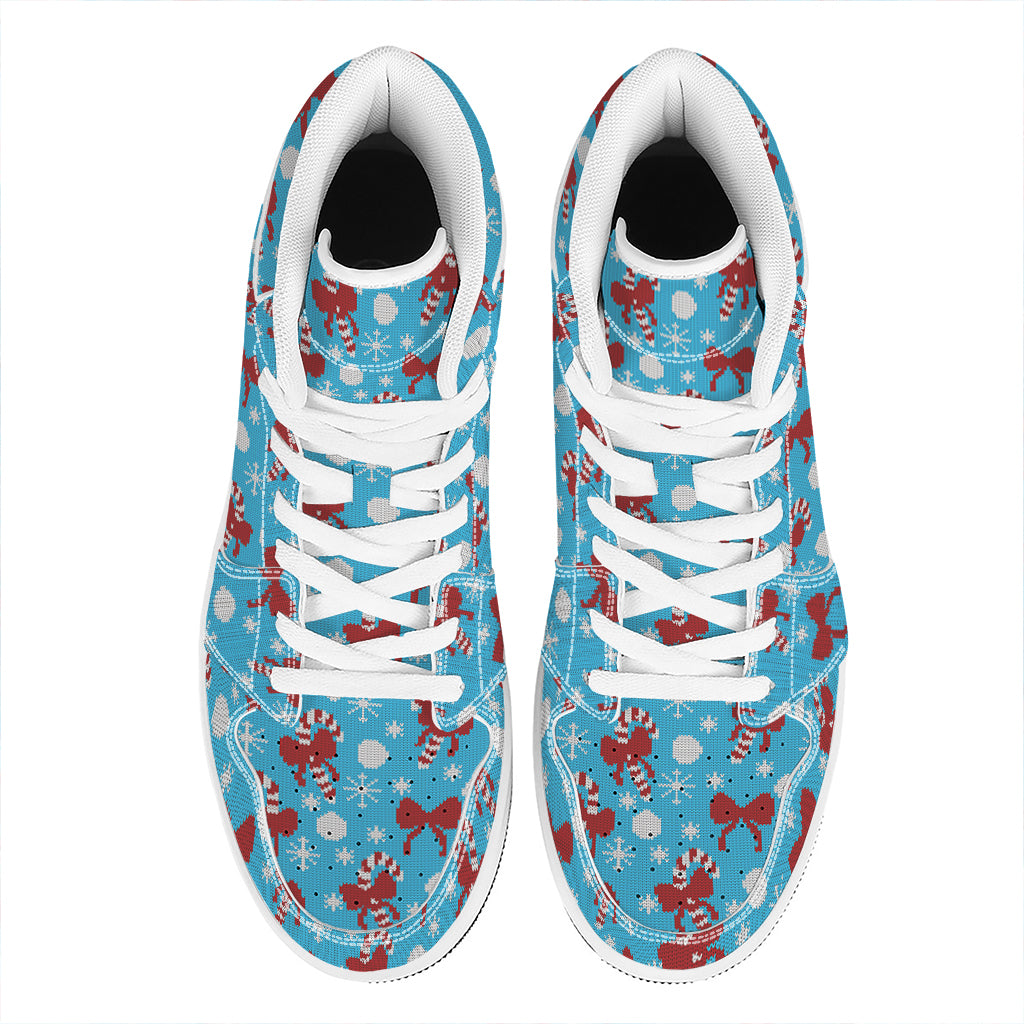 Christmas Party Knitted Pattern Print High Top Leather Sneakers