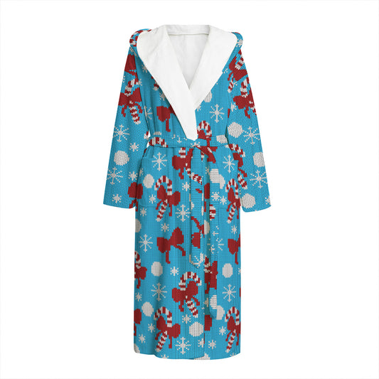 Christmas Party Knitted Pattern Print Hooded Bathrobe