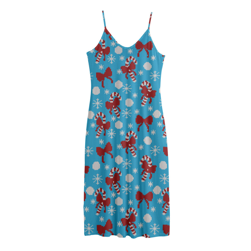 Christmas Party Knitted Pattern Print Jersey Midi Cami Dress