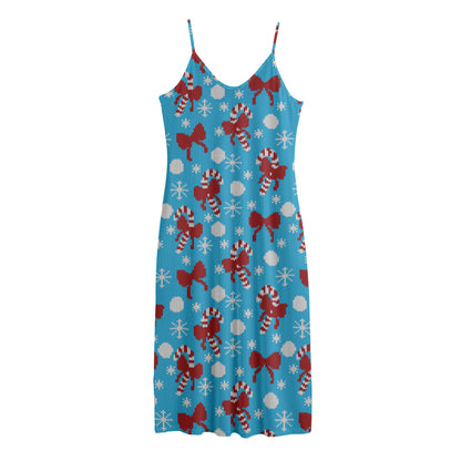 Christmas Party Knitted Pattern Print Jersey Midi Cami Dress