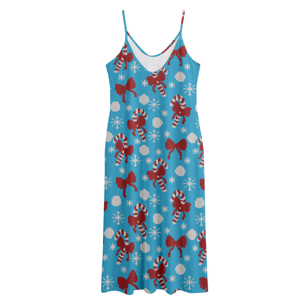 Christmas Party Knitted Pattern Print Jersey Midi Cami Dress
