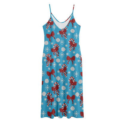 Christmas Party Knitted Pattern Print Jersey Midi Cami Dress