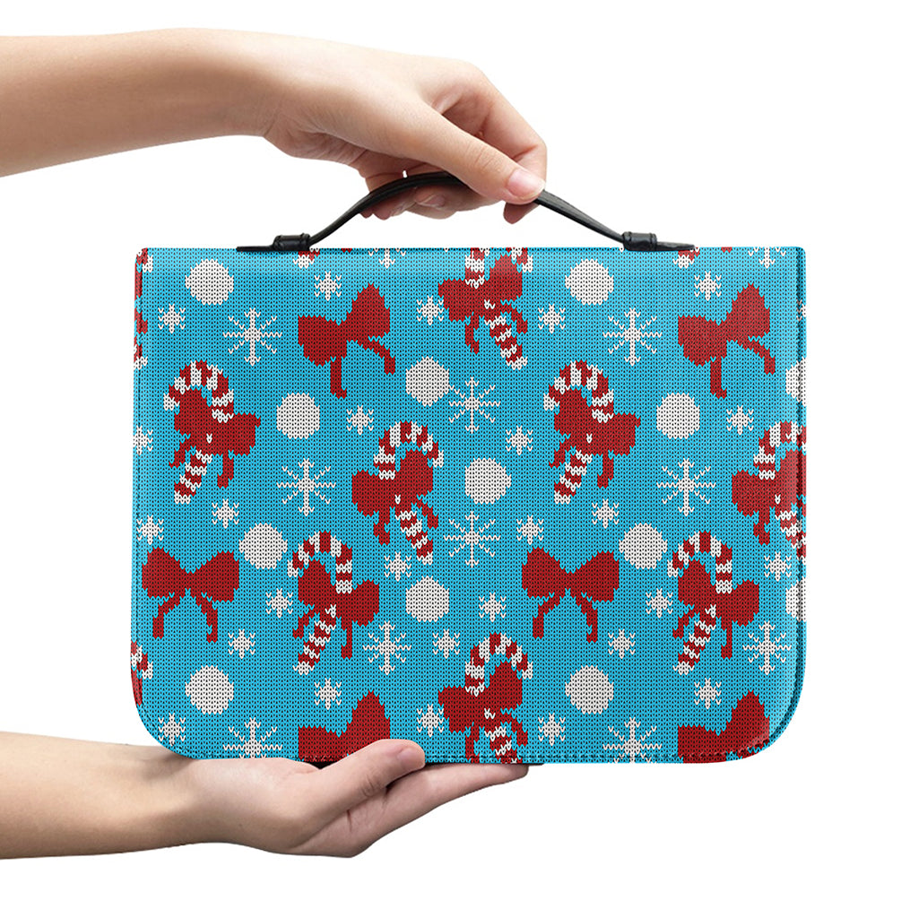 Christmas Party Knitted Pattern Print Leather Bible Cover